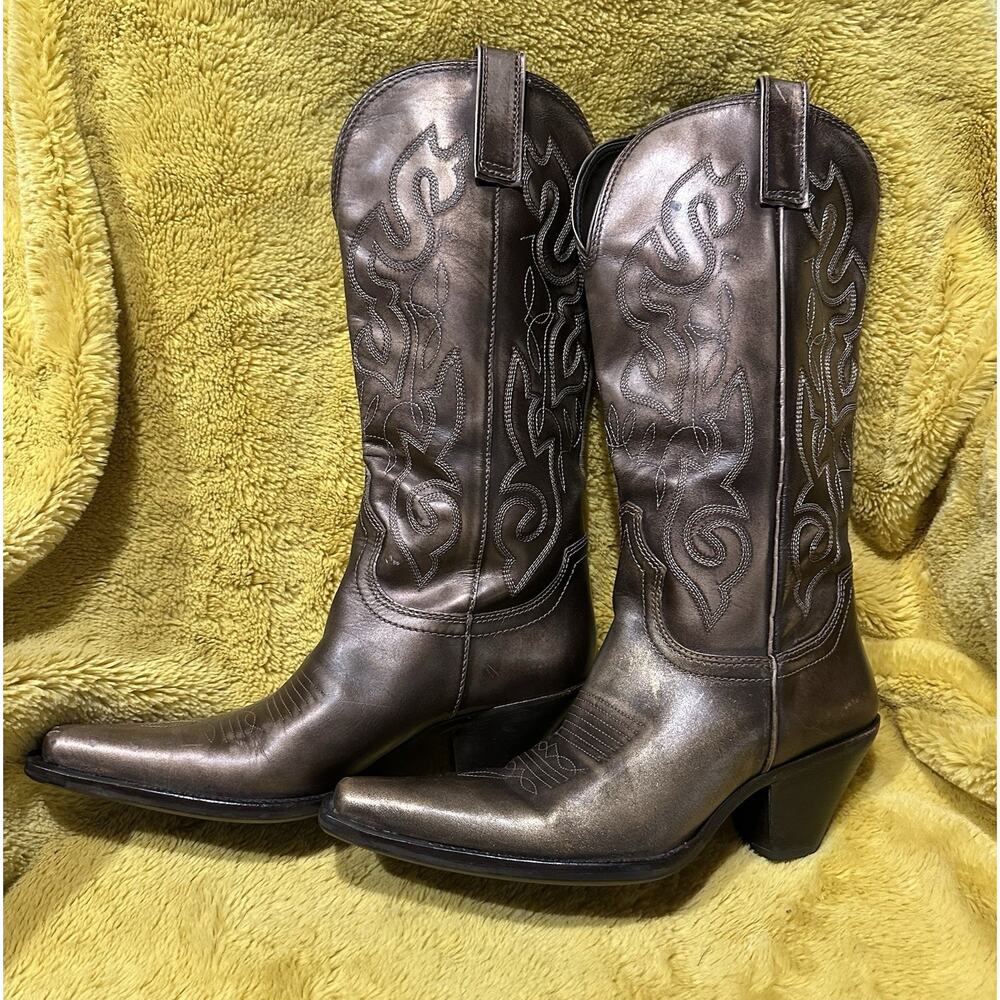 Maria Lya Western Cowboy Boots Bronze Leather Women's Sz 6 Country Cowgirl Retro